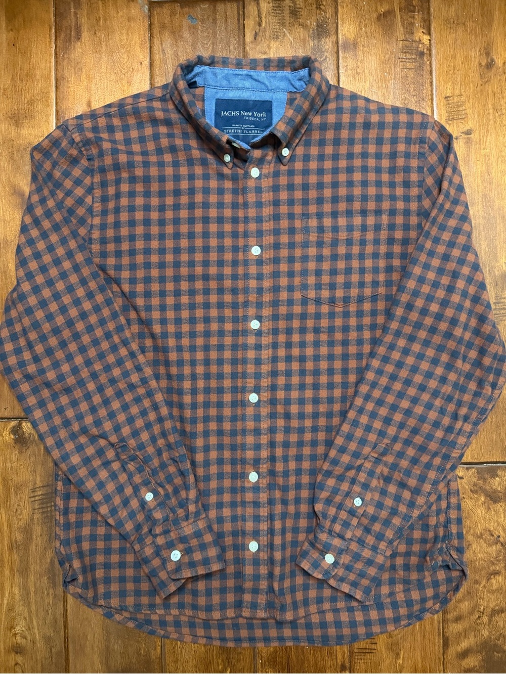 Jachs Orange and Navy Gingham Button-Down Shirt